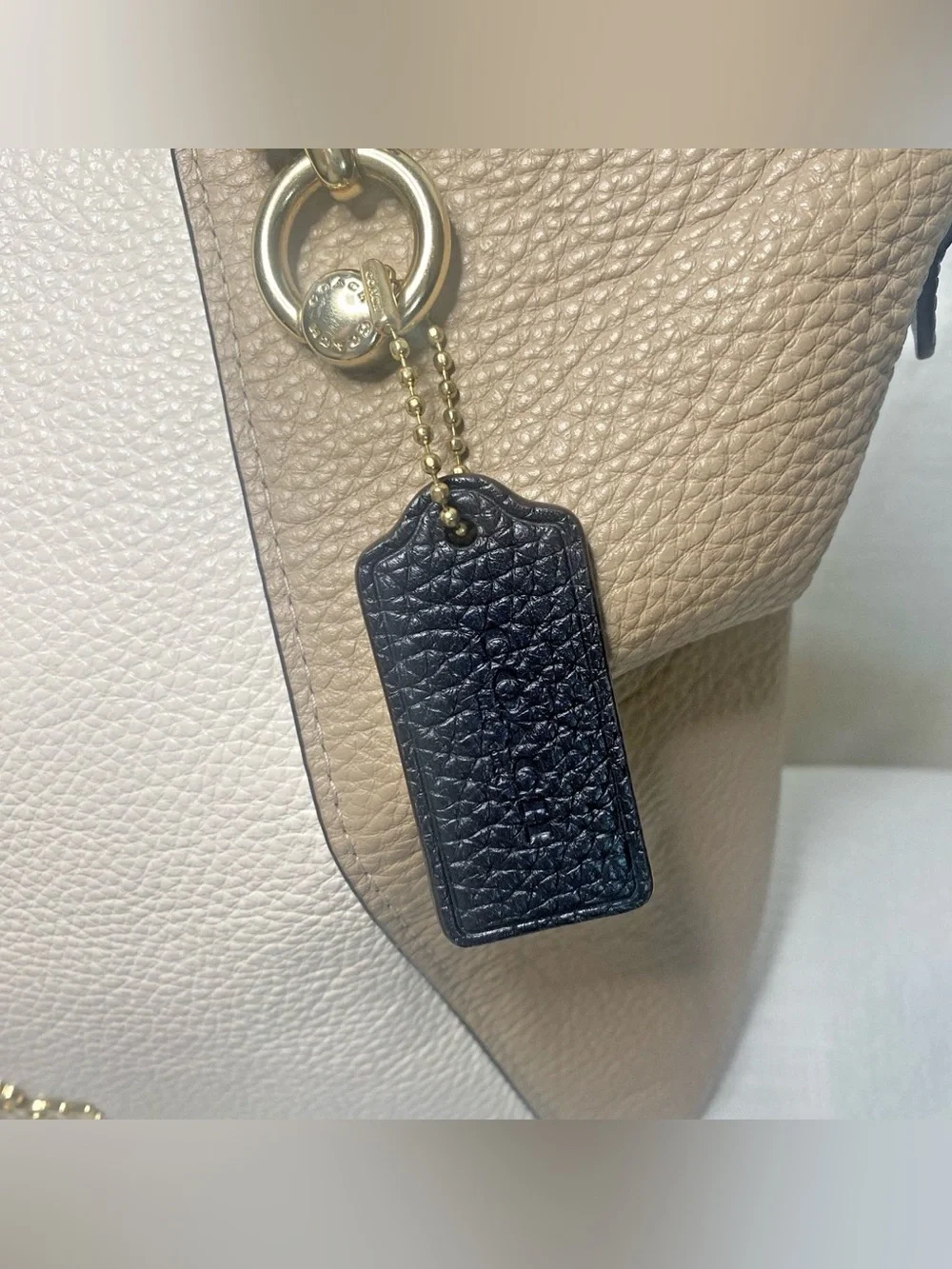 Coach Tri-Tone Leather Satchel - Cream, Tan & Navy